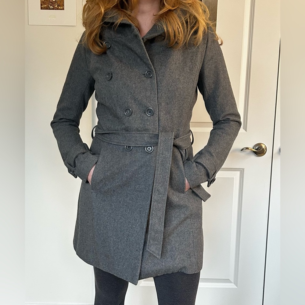 Only Women's Charcoal Double-Breasted Trench Coat